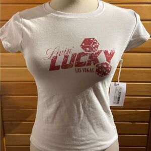 BNWT by Harlow White Crop Top with Red Graphic